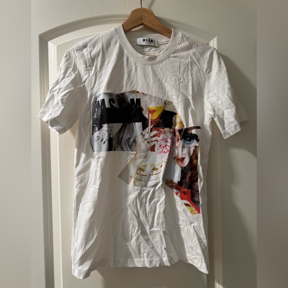 MSGM White Short Sleeve Graphic Tee